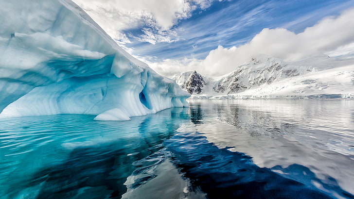 Antartika, gunung es, samudra, 8k, Wallpaper HD