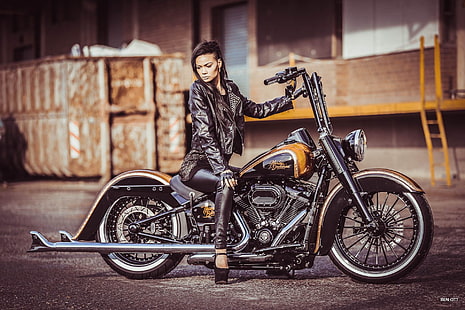 오토바이, 소녀와 오토바이, 맞춤형 오토바이, 할리 데이비슨, 썬더 바이크 세관, 여자, HD 배경 화면 HD wallpaper