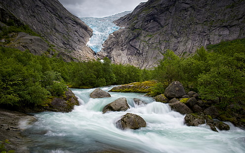 النهر الجليدي الصخور الأحجار الأشجار HD ، الطبيعة ، الأشجار ، الصخور ، الحجارة ، الأنهار ، الأنهار الجليدية، خلفية HD HD wallpaper