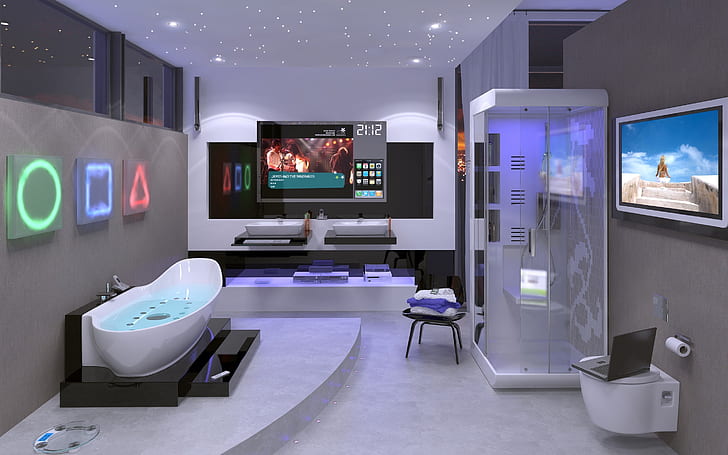 Hi Tech Bathroom, tech, gadget, technology, interior design, HD wallpaper