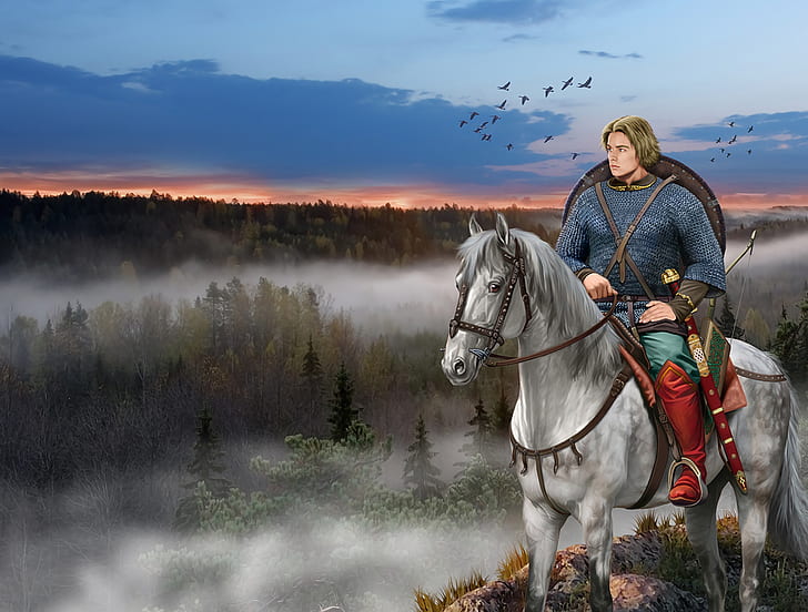 Cavalo, Floresta, Espada, Correio, Escudo, Rus Antigo, Guerreiro Eslavo, HD papel de parede