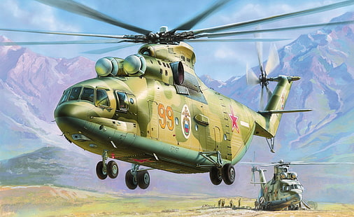 зелен хеликоптер, фигура, хеликоптер, съветски, Жирнов, Мил, многофункционален транспорт, МИ-26, руските военновъздушни сили, HD тапет HD wallpaper