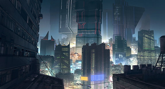 cyberpunk ، مستقبلية ، عمل فني ، مدينة مستقبلية، خلفية HD HD wallpaper