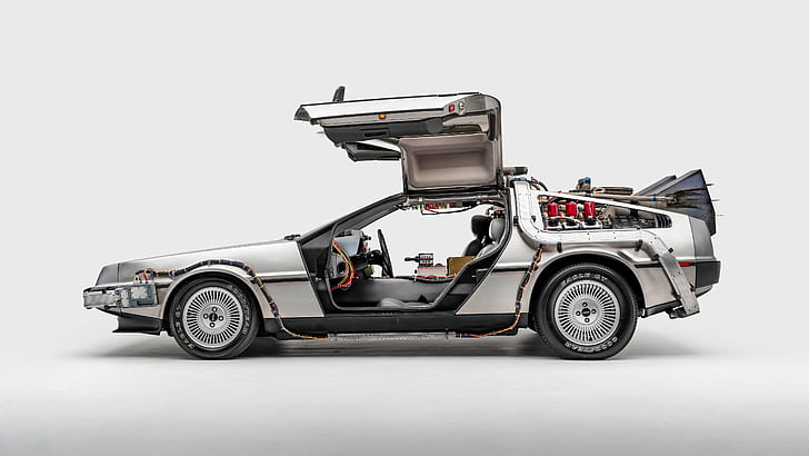 DeLorean, DMC DeLorean, автосалон, автосалон, «Назад в будущее», «Назад в будущее» II (фильмы), «Назад в будущее III» (фильм), HD обои