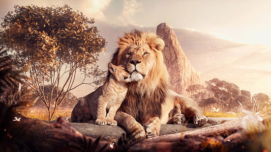 Film, Le Roi Lion (2019), Lion, Mufasa (Le Roi Lion), Simba, Fond d'écran HD HD wallpaper