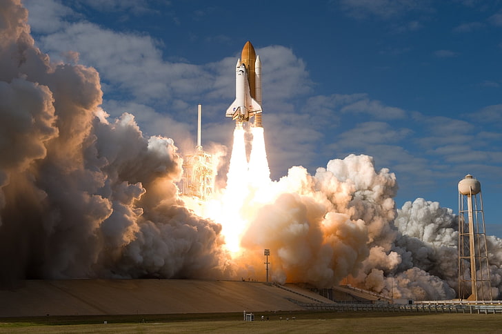 nave espacial, lanzamiento del transbordador espacial, cohete, fuego, espacio, Fondo de pantalla HD