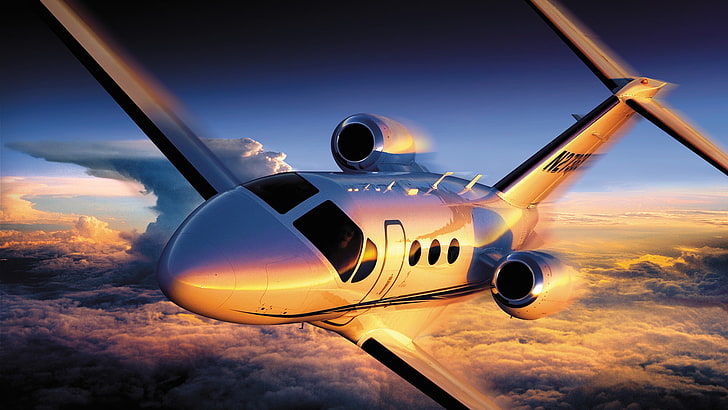gray private plane, the sky, height, flight, the plane, Cessna Citation 4, HD wallpaper