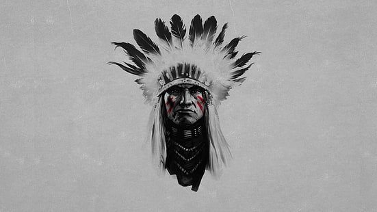 headdress, Native Americans, simple background, HD wallpaper HD wallpaper