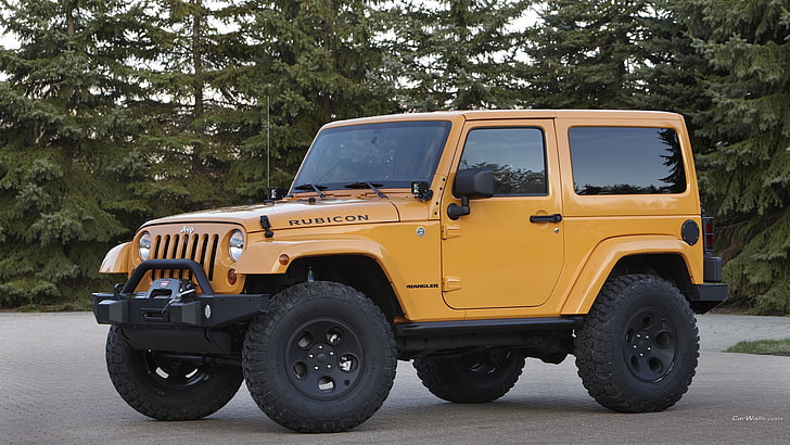 kuning dan hitam Jeep Wrangler, Jeep Wrangler, mobil, Jeep, kendaraan, Wallpaper HD