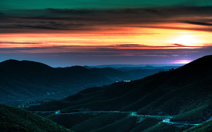 พระอาทิตย์ตกภูเขาเมฆภูมิทัศน์ธรรมชาติเส้นขอบฟ้ากลางคืนเนินเขาถนน 3000x1875 Nature Mountains HD Art, พระอาทิตย์ตก, ภูเขา, วอลล์เปเปอร์ HD