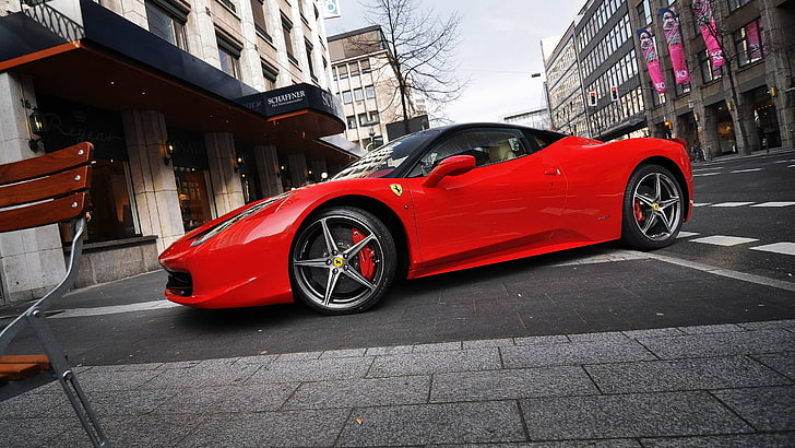 red Ferrari La Ferrari coupe, red, parking, ferrari 458 italia, ferrari, street, HD wallpaper
