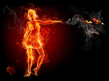 Hot Babe on Fire HD, маце, огън, HD тапет HD wallpaper