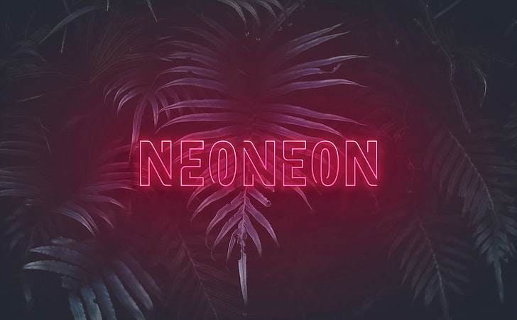 Neoneon, Artistic, Typography, pink, vaporwave, retrowave, neon, leaves, palm, glowing, 80s, cyberpunk, HD wallpaper