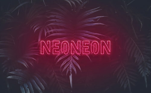 Neoneon, Artistico, Tipografia, rosa, vaporwave, retrowave, neon, foglie, palma, raggiante, anni '80, cyberpunk, Sfondo HD HD wallpaper