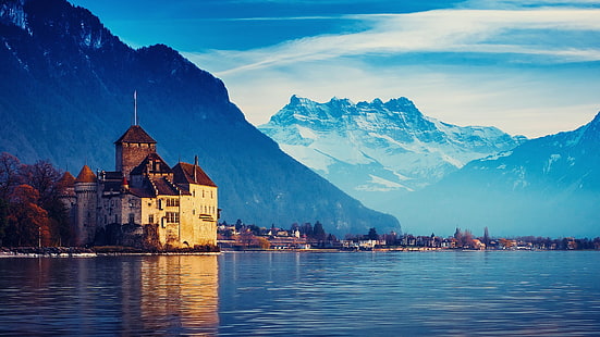 Europa, castillo, montañas, Suiza, Alpes, Fondo de pantalla HD HD wallpaper