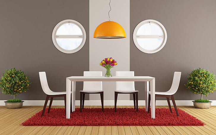 Modern Yemek Alanı, masa, sandalyeler, yemek odası, mobilya, iç tasarım, HD masaüstü duvar kağıdı