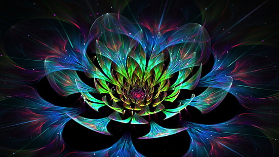 abstract art, digital art, abstract, colorful, fractal flowers, glowing, HD wallpaper HD wallpaper