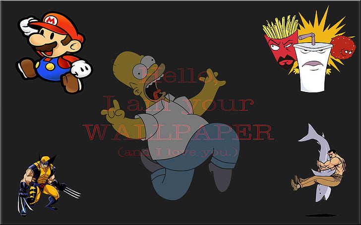 Humor, Funny, Mario, The Simpsons, Wolverine, HD wallpaper
