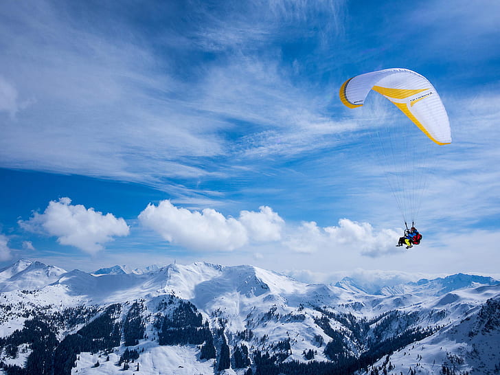 pilot, paraglider, tandem, olahraga ekstrim, Wallpaper HD