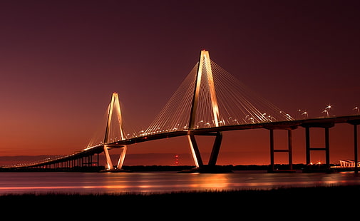 Cooper River Bridge, papier peint bridge marron et beige, États-Unis, Autres, River, Cooper, Bridge, arthur ravenel jr.pont, nouveau pont de la rivière cooper, Fond d'écran HD HD wallpaper