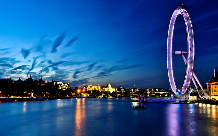 منظر عين لندن ، عين لندن ، النهر ، التايمز ، إنجلترا ، لندن ، المملكة المتحدة، خلفية HD