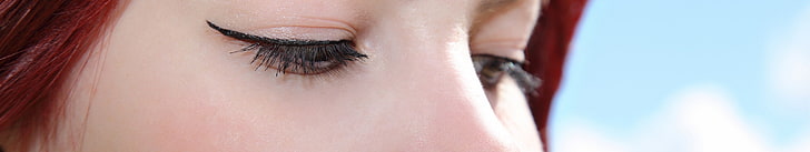 eye-liner noir pour femme, femmes, rousse, yeux, triple écran, Fond d'écran HD