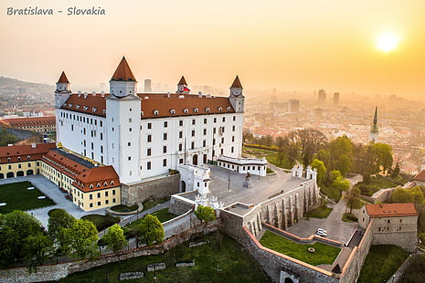 budynek, Słowacja, Bratysława, miasto, zamek, flaga, Tapety HD HD wallpaper