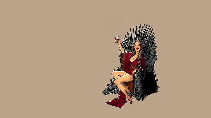 왕좌의 게임 의자 벽지, 왕좌의 게임, Cersei Lannister, 핀업 모델, 간단한 배경에 앉아있는 여자, HD 배경 화면