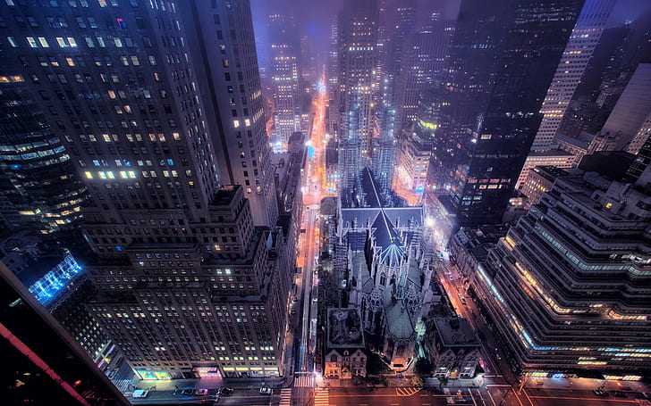 뉴욕시 야경, 거리, 건물, 고층 빌딩, 조명, 미국, 새로운 내용, 뉴욕, 도시, 밤,보기, 스트리트, 건물, 고층 빌딩, 조명, 미국, HD 배경 화면