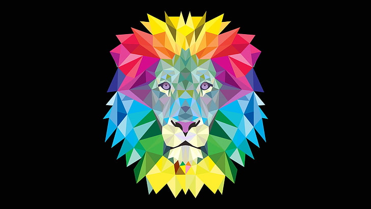 multicolored lion illustration, artwork, lion, HD wallpaper
