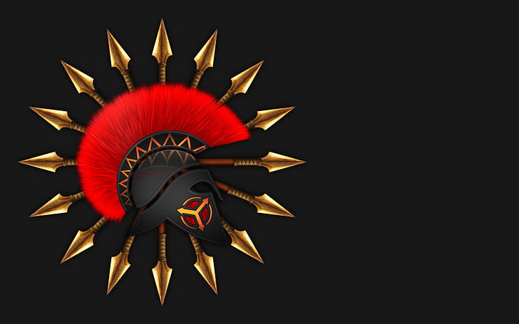 Helm dan tombak Spartan logo, latar belakang, Sparta, helm, tombak, Wallpaper HD