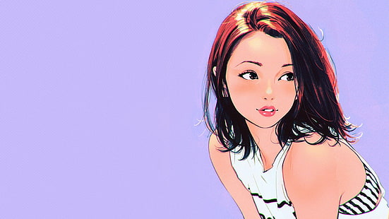 orange-haired female anime character, Ilya Kuvshinov, artwork, women, brunette, digital art, fantasy art, original characters, HD wallpaper HD wallpaper