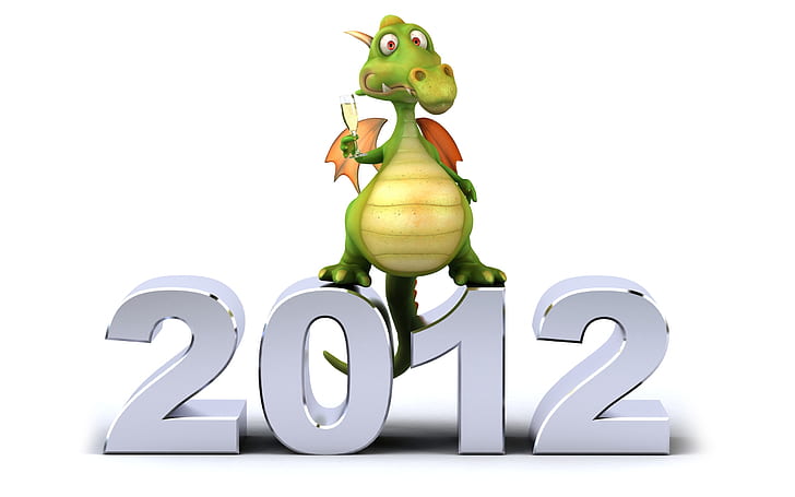 Year of Dragon 2012, green and brown dragon animation, new year, 2012, dragon year, HD wallpaper