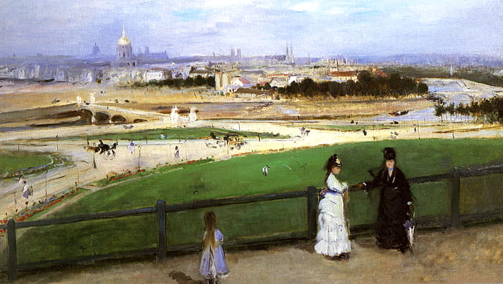 풍경, 그림, Edouard Manet, Berthe Morisot.Trocadero Heights에서 파리의보기, HD 배경 화면