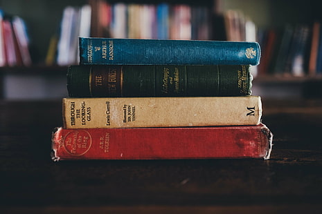 antique, blur, book stack, books, bookshelves, close up, focus, information, learning, library, old books, pile, reading, stack, vintage, HD wallpaper HD wallpaper