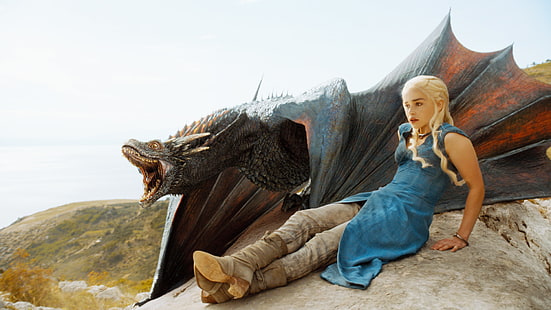 Daenerys Targaryen, ejderha, Emilia Clarke, Taht Oyunları, HD masaüstü duvar kağıdı HD wallpaper