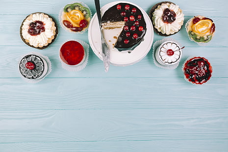 dessert, sweets, food, blue, cake, HD wallpaper HD wallpaper