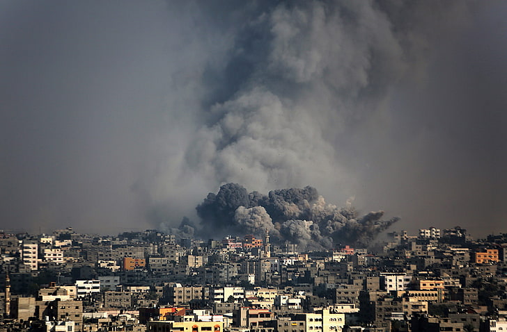 тучи, разрушение, Газы, Палестина, дым, война, HD обои