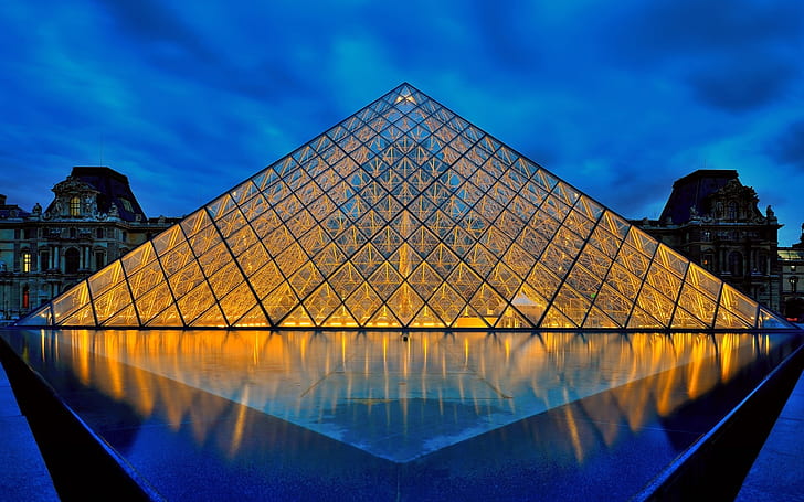 Piramide del museo del Louvre, museo della feritoia, Parigi, ottica, piramide, Sfondo HD