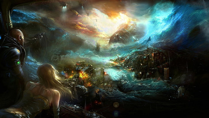game digital wallpaper, artwork, fantasy art, space, apocalyptic, disaster, HD wallpaper