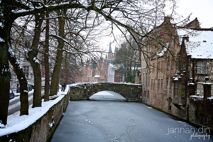 кафява и бяла бетонна къща, зима, Холандия, HD тапет