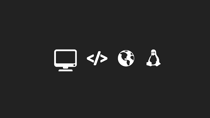 белый компьютерный монитор, земля и картинки пингвинов, компьютер, минимализм, код, монитор, интернет, Linux, HD обои