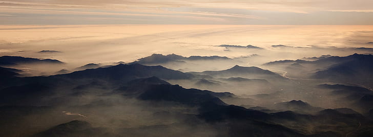 vue aérienne des montagnes pendant la journée, siège de fenêtre, vue aérienne, montagnes, jour, Chili, montagne, nature, brouillard, asie, coucher de soleil, sommet de la montagne, paysage, paysages, à l'extérieur, matin, Fond d'écran HD
