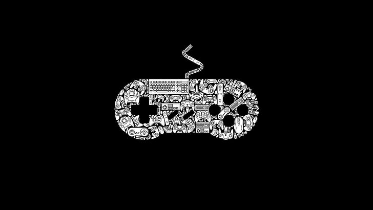 серо-черная иллюстрация игрового контроллера, heverilson, контроллеры, Nintendo, консоли, клавиатуры, компьютерные мыши, микшерные пульты, PlayStation, Xbox, Wii, HD обои