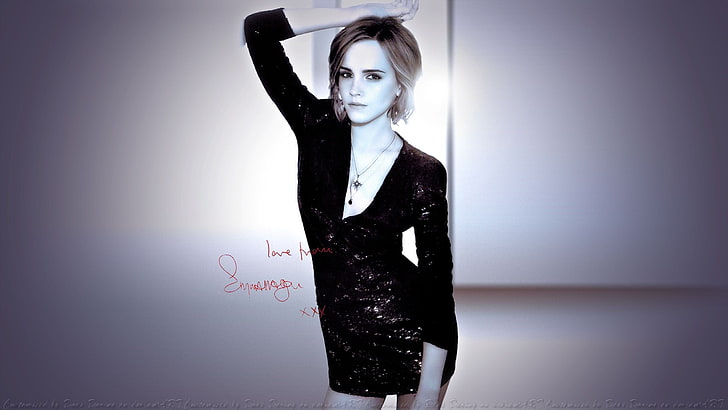 Emma Watson, Emma Watson, ręce na głowie, monochromatyczny, kobiety, aktorka, celebrytka, Tapety HD