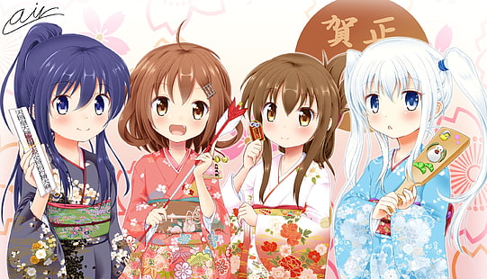 inazuma, hibiki, akatsuki, kimono, colección kantai, loli, kancolle, anime, Fondo de pantalla HD HD wallpaper