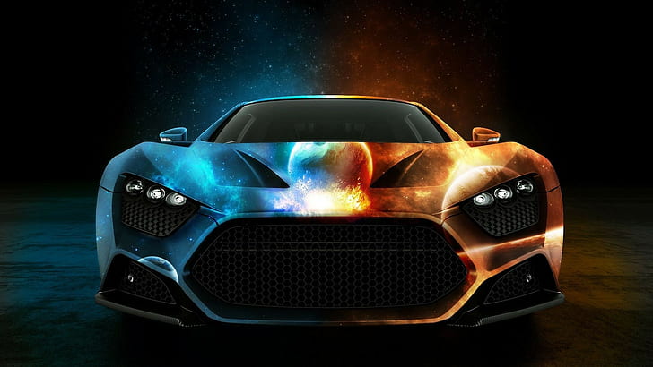 zenvo st1, car, orange, luxury cars, blue cars, zenvo, HD wallpaper