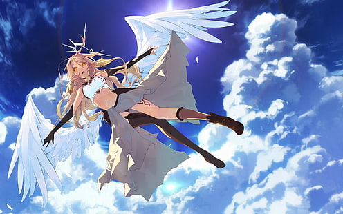 postać kobieca ze skrzydłami tapeta cyfrowa, No Game No Life, Jibril, anime girls, wings, Tapety HD HD wallpaper