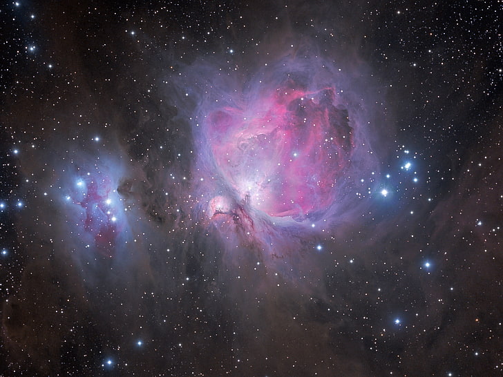 ciel de galaxie violet et noir, Messier 42, Orion, nébuleuse, espace, étoiles, CGI, Fond d'écran HD
