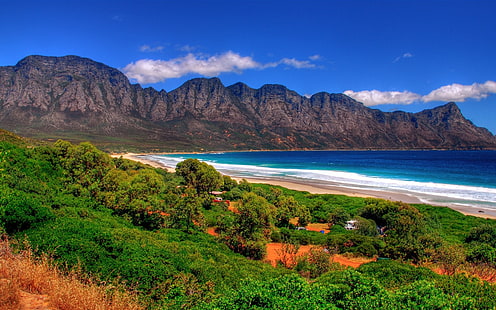Kogel Bay Resort Paradise Beach Изображения Южной Африки Море Трава Горы Облака Замечательный пейзаж Hd Обои 1920 × 1200, HD обои HD wallpaper